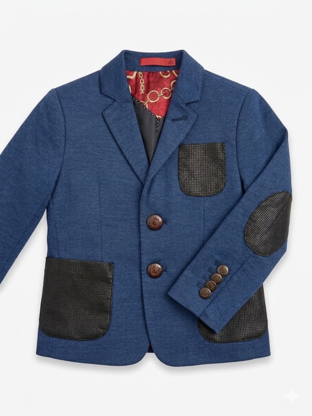 Boys' Blue Knit Blazer with Contrast Patches